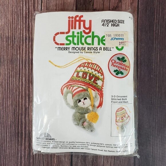 Vtg New Jiffy Stitchery Kit Merry Mouse Rings A Bell Embroidery Kit #101 - Picture 1 of 9